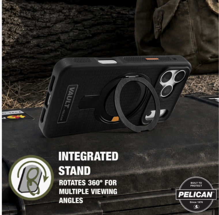 Pelican – iPhone 18 Pro Max / 17 Pro Max 手機殼 Vault Magsafe磁吸手機套 旋轉支架 360°全包圍 軍規級防摔保護套 – 煙霧黑
