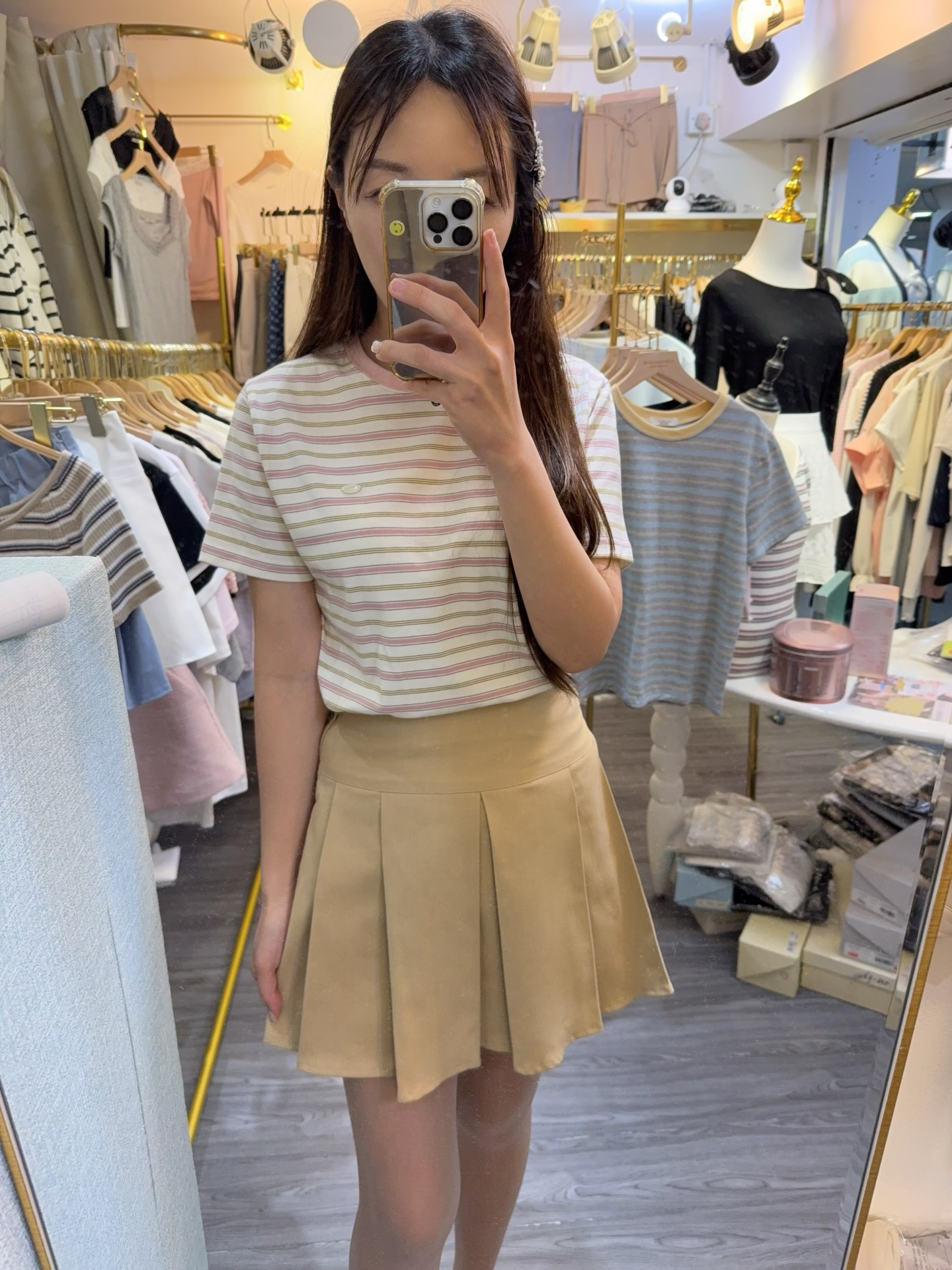 🌸夏日糖果色百搭純棉Tee🌼超舒服3 色下身是牛仔布料百褶裙後橡筋3 色