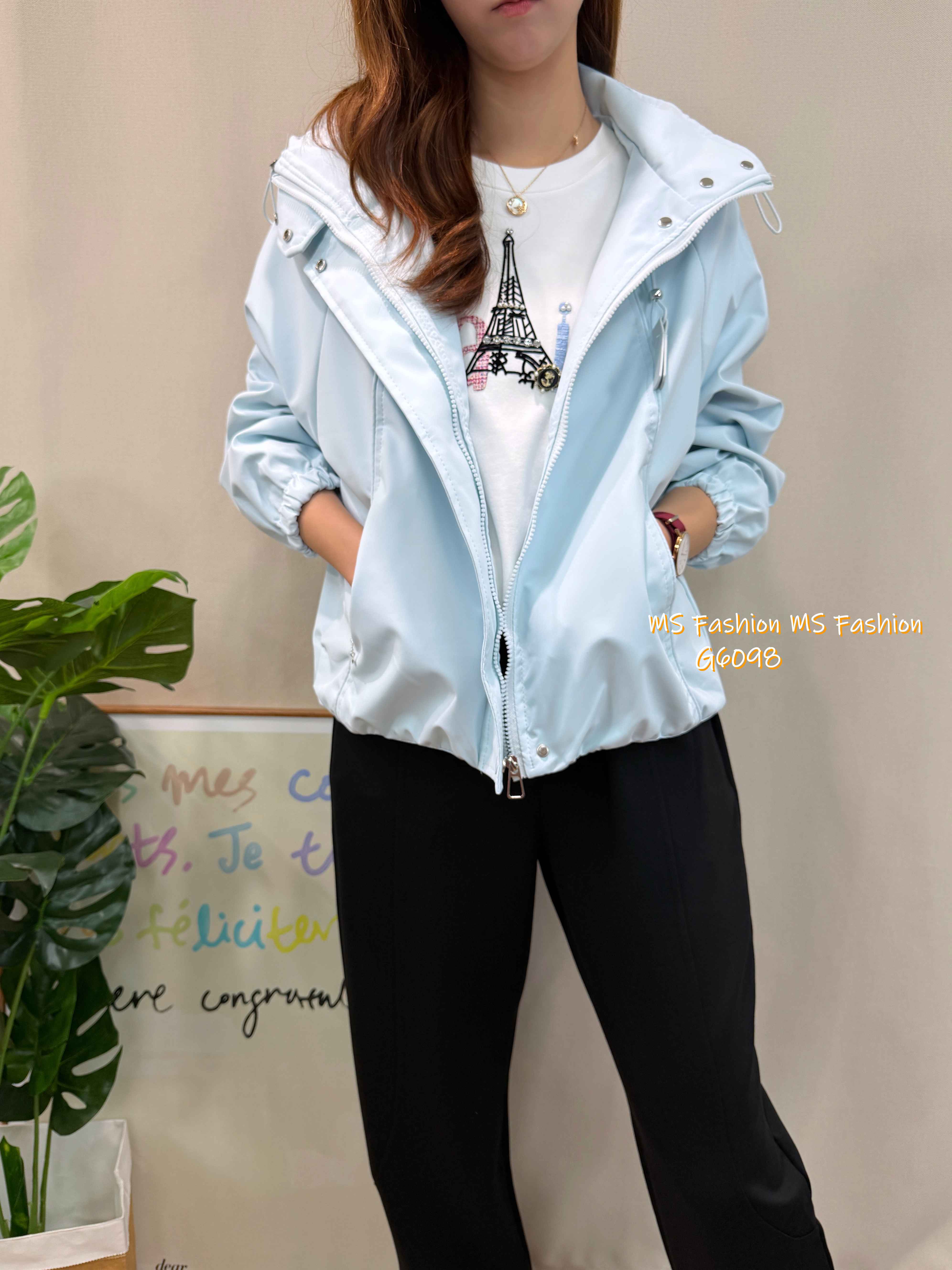 G6098 韓國🇰🇷靚色有帽風褸