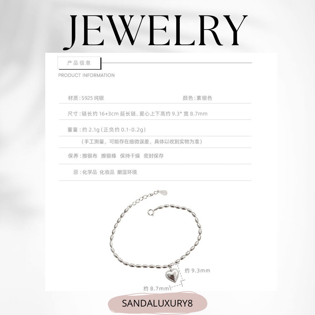 Silver Heart Charm Bracelet  -  Silver Bracelet  - Heart Bracelet -  Love Bracelet - Women's Bracelet -  Anniversary Gift -  Gift for Her -   SANDALUXURY8