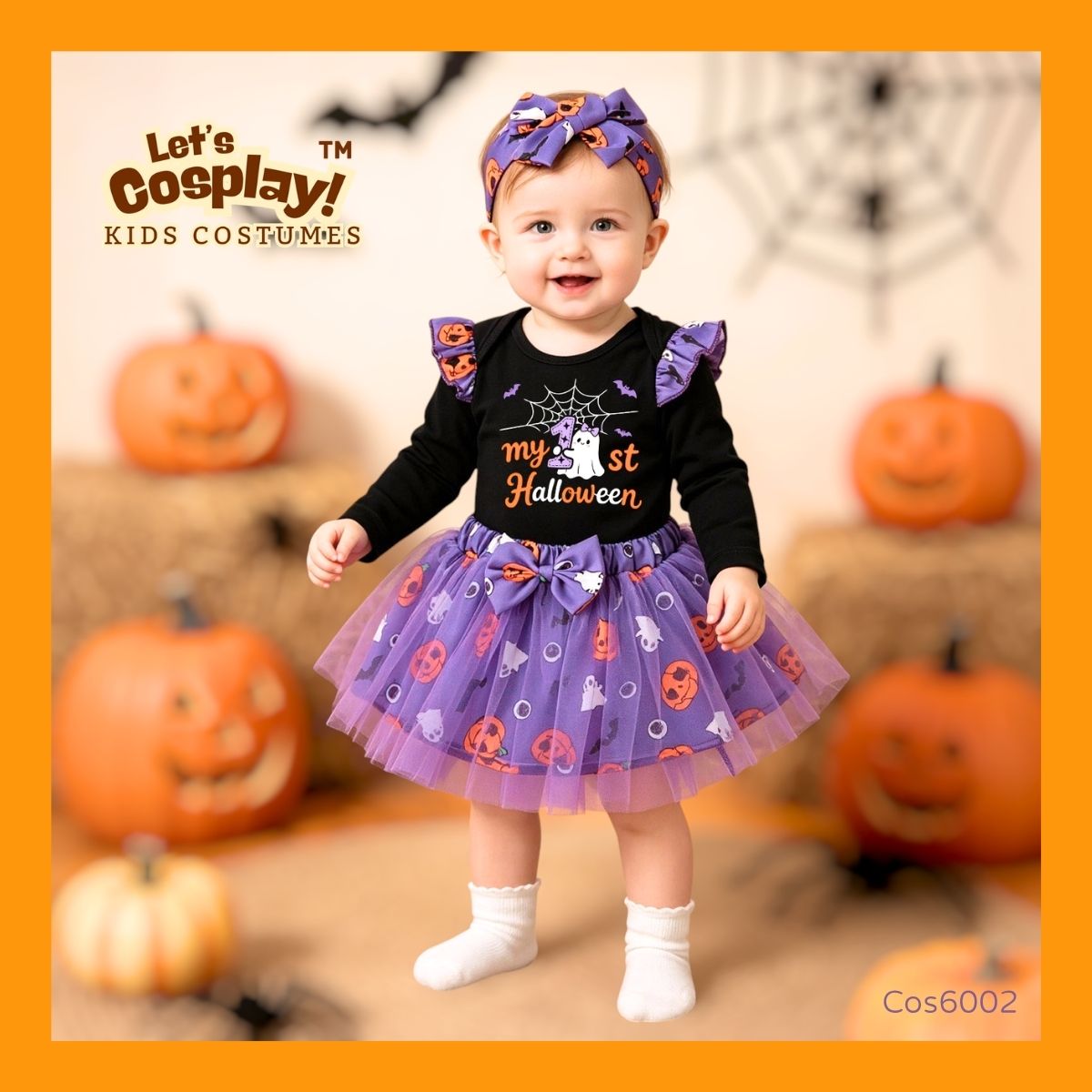 BB萬聖節服裝 女嬰 Baby Halloween costume 南瓜連身衣及紫色紗裙套裝 (Cos6002) | Let's Cosplay 香港現貨