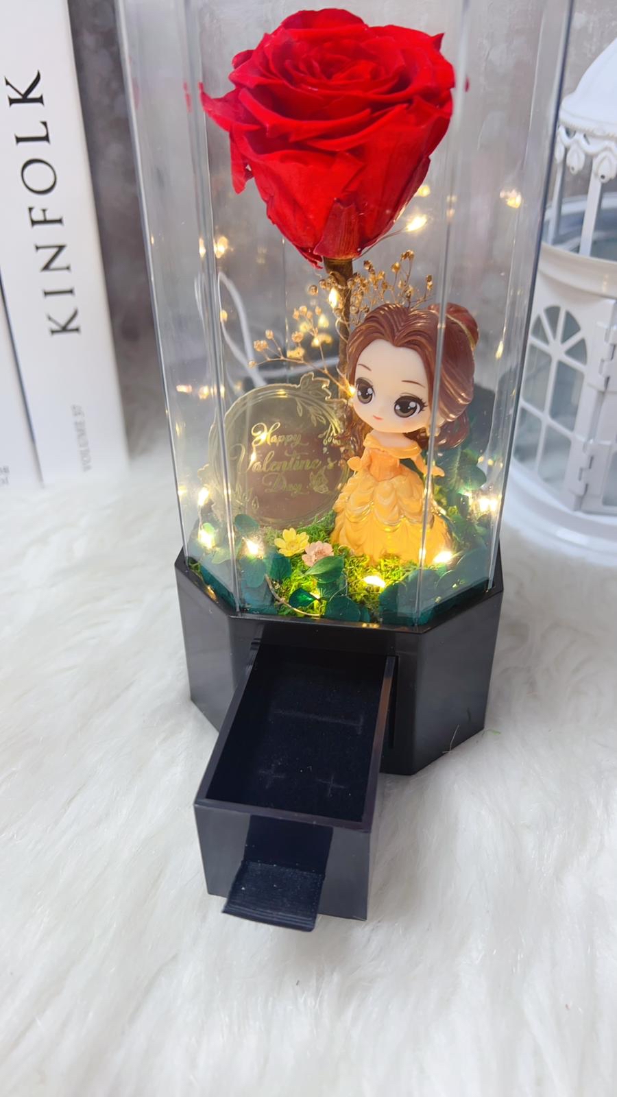 貝兒公主紅玫瑰永生花飾物花盒