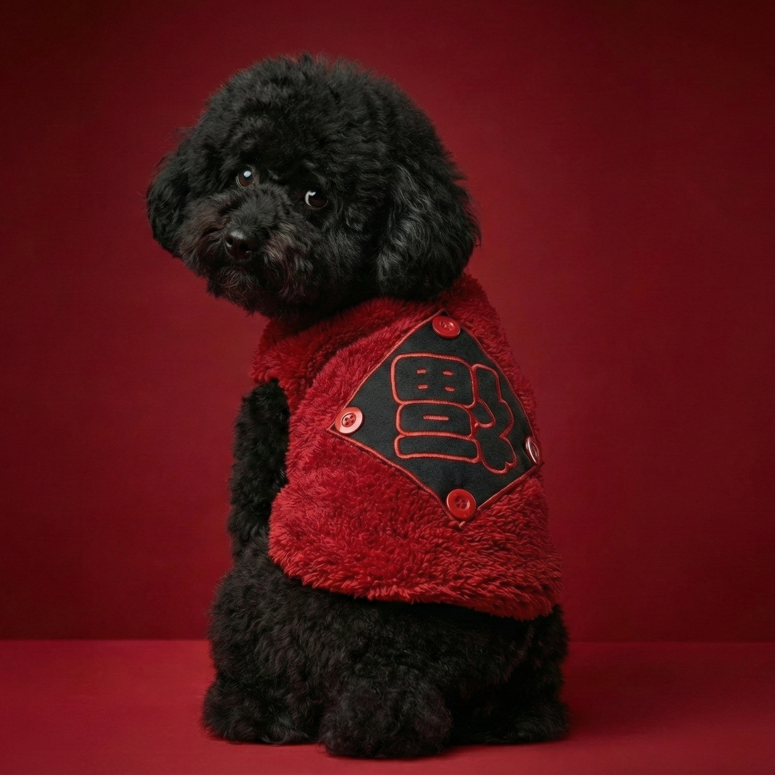 S214R Fuk CNY fleece - Red 貼布福字賀年衫