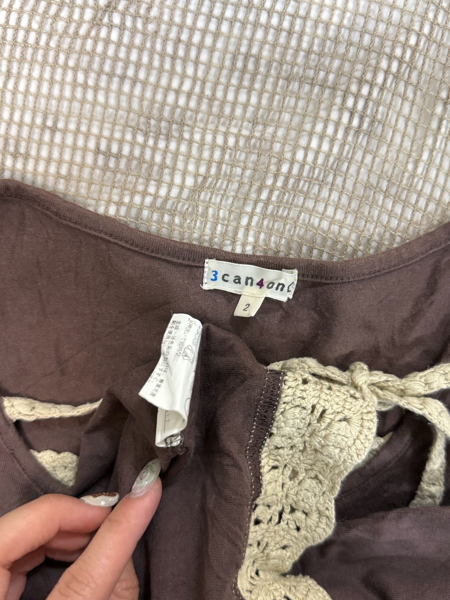 Brown Lace-Trim Long-Sleeved Top