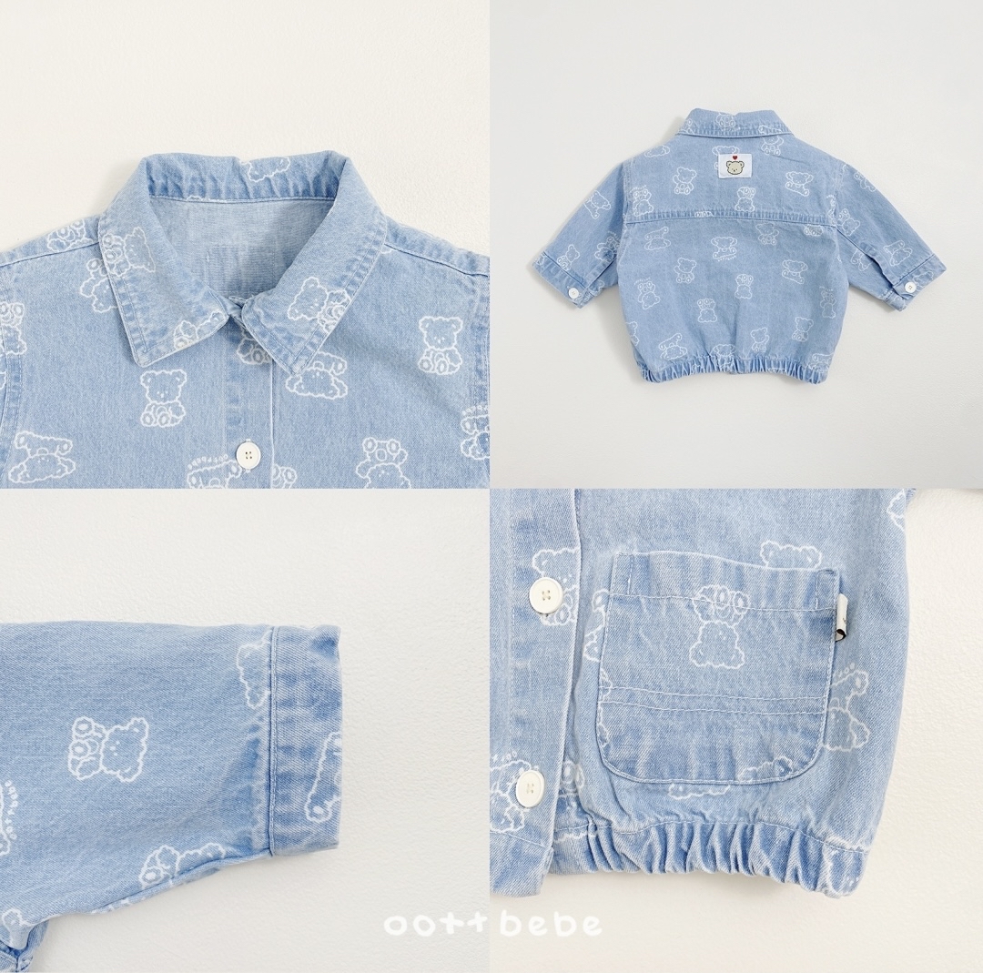 🌸預訂 韓國直送🌸🇰🇷OOTTBEBE兩色小熊滿印斜紋布牛仔外套