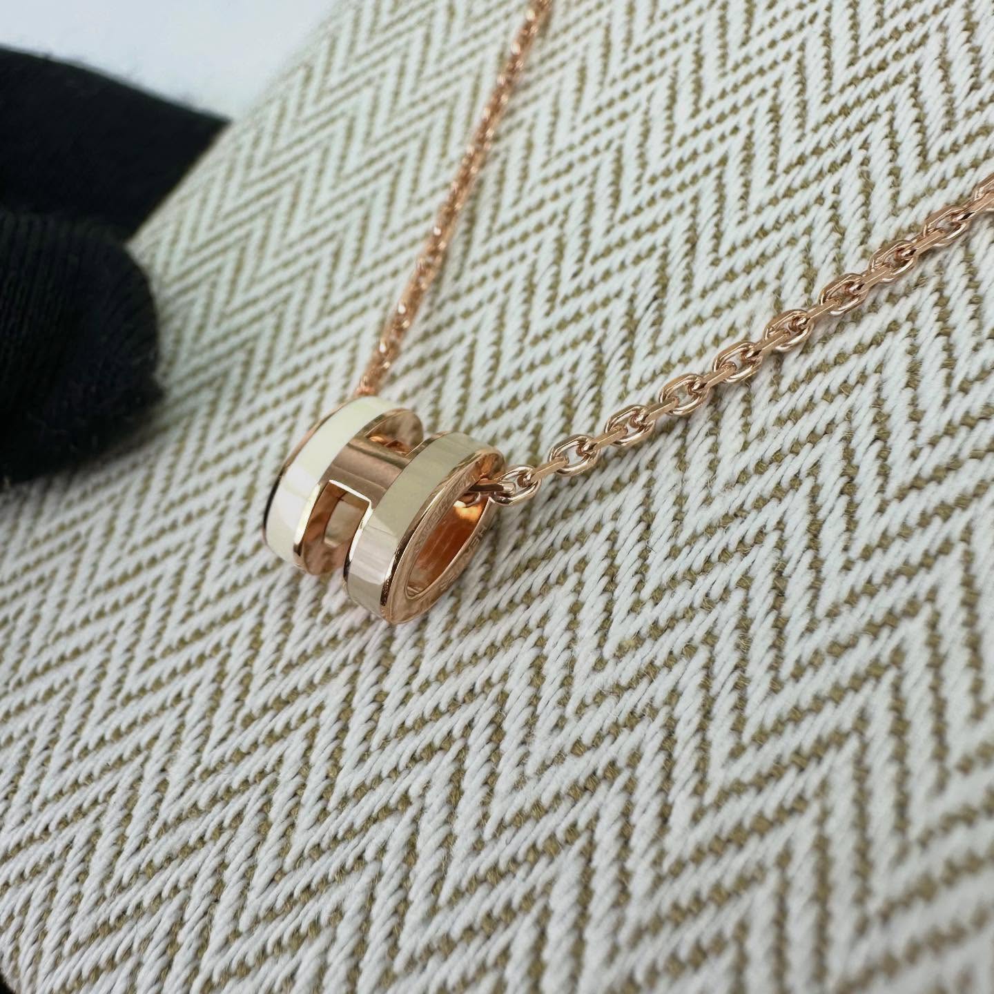 HERMES🤍PRE OWNED MINI POP H ROCABAR 白拼奶茶灰玫瑰金頸鏈 全套有盒🩶