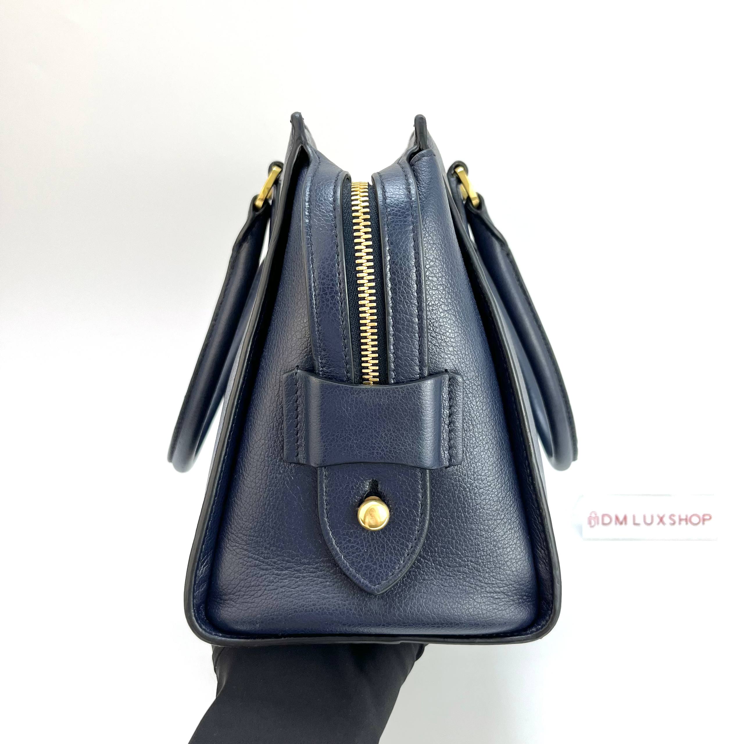 Prada Calf Leather Top Handle Tote Navy GHW