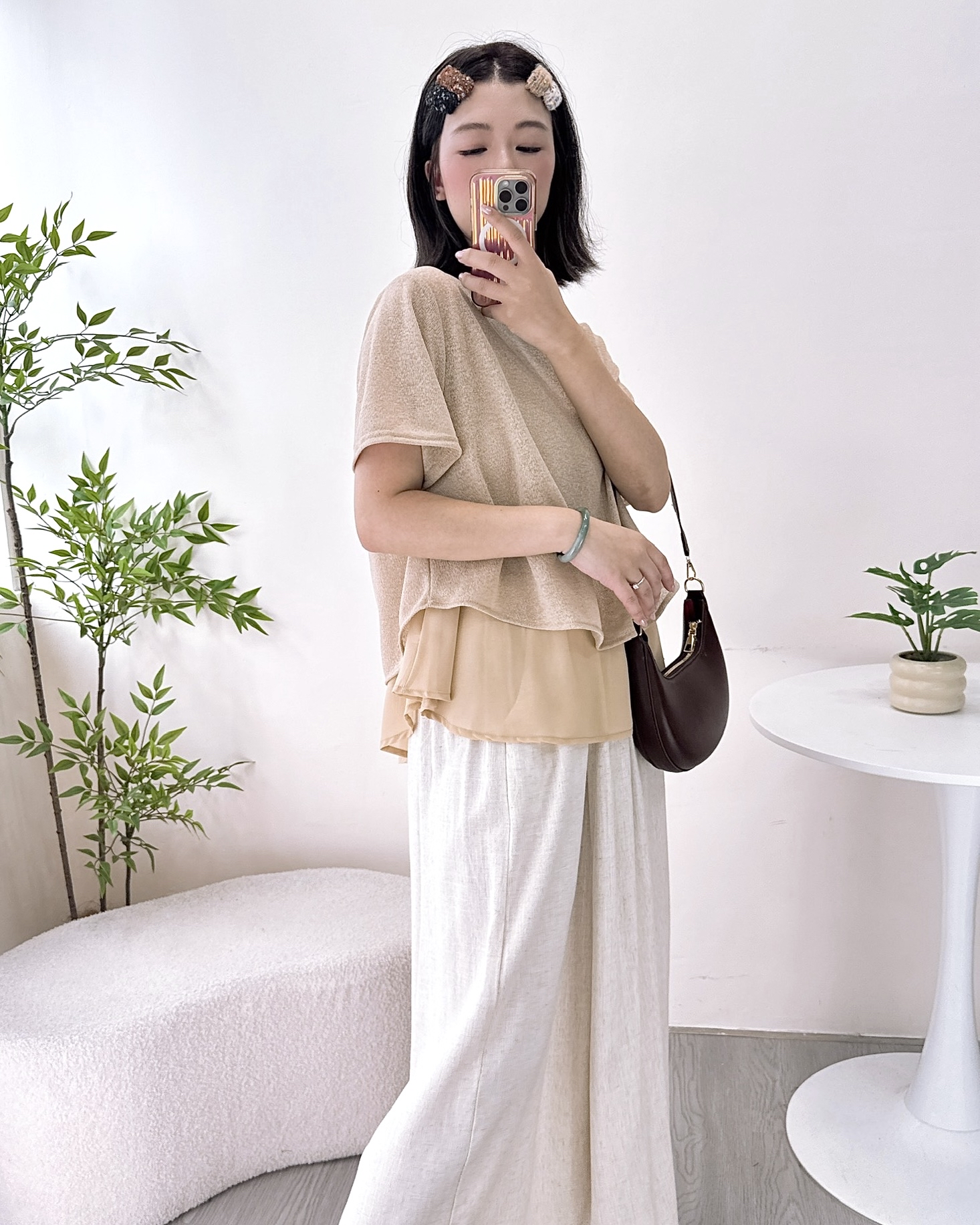 輕薄磨砂雪紡混棉上衣 3色