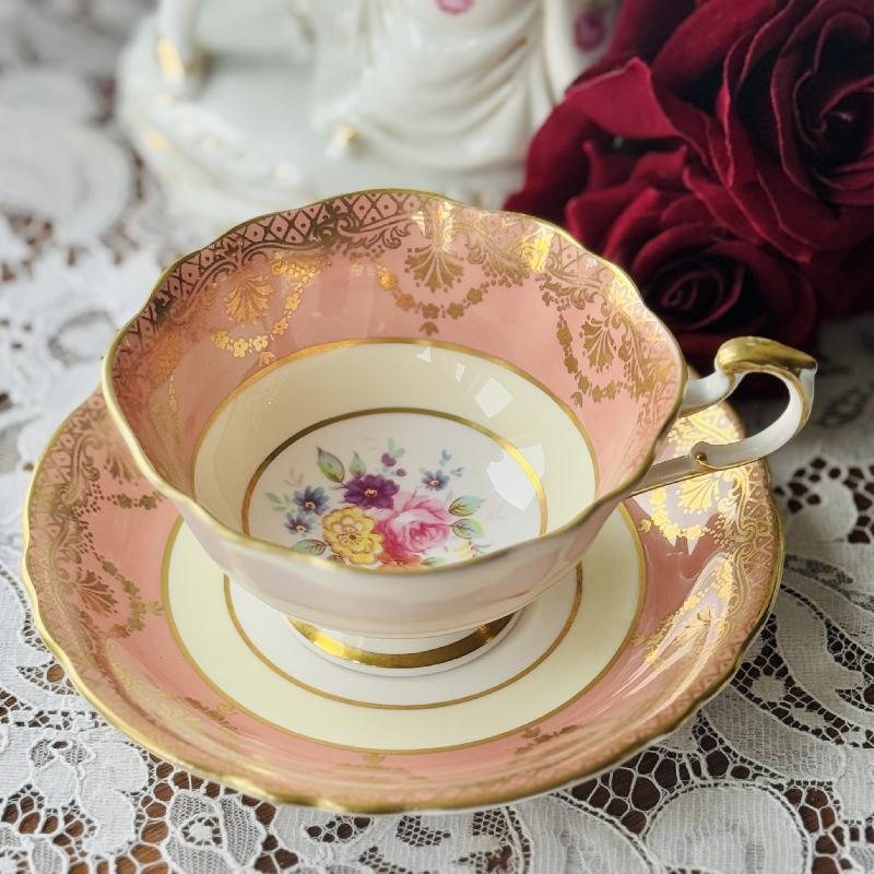 Vintage 1960s Paragon Made in England Bone China Soft Coral Teacup and Saucer Set - Tea Set Duo (MT1882)