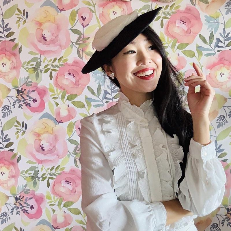 Rare! Vintage 1950s Black & White Pleated Saucer Hat (MT2129)