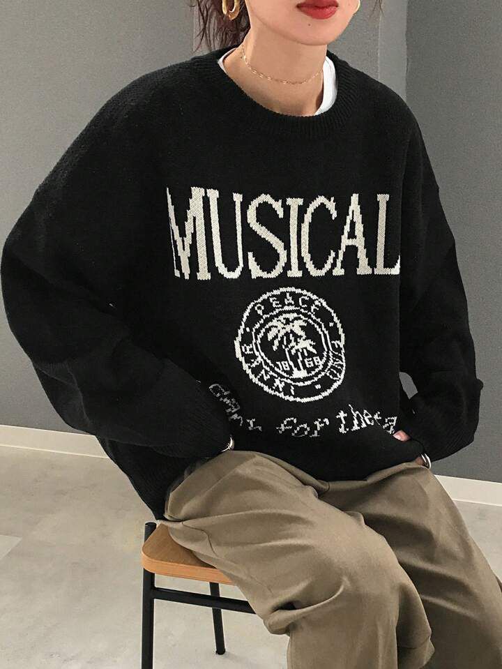復古音樂主題針織毛衣