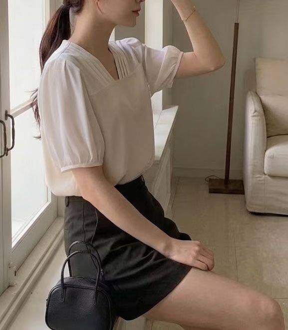 拼色V領氣質Top