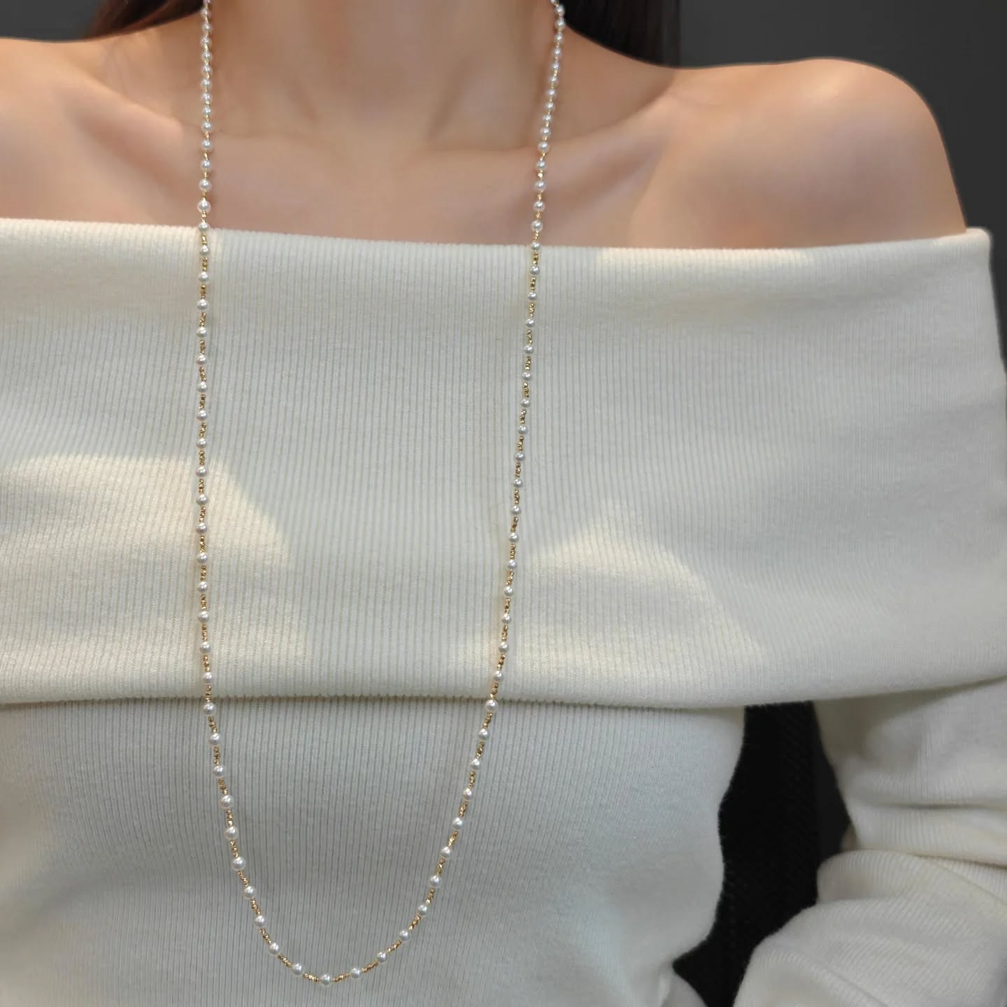 4-5mm正圓無瑕淡水 搭配純銀小隔珠 總長90cm  萬能鏈