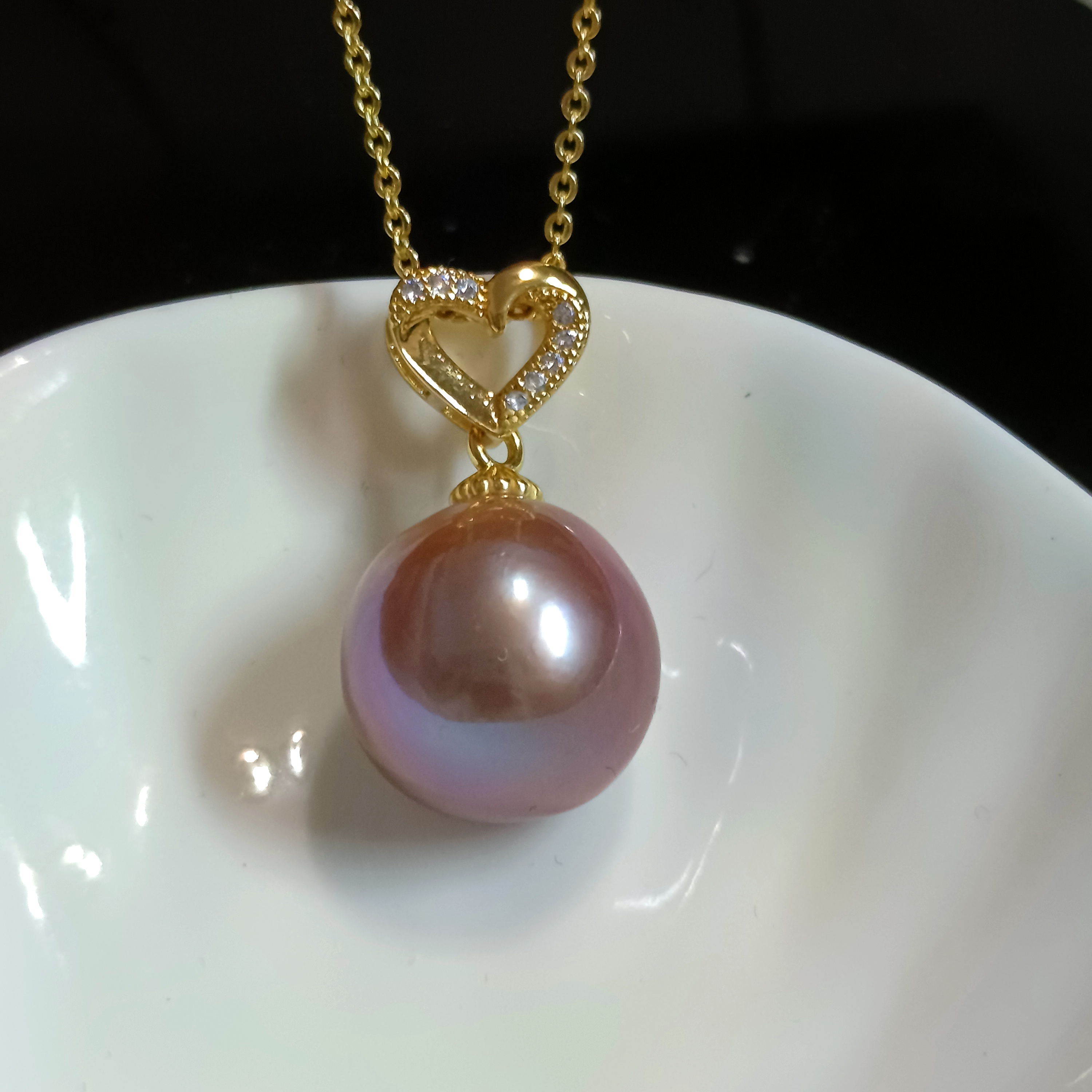 🎉特惠孤品‼️近圓極光淡水愛迪生妖紫珍珠注金愛心吊墜含鍊