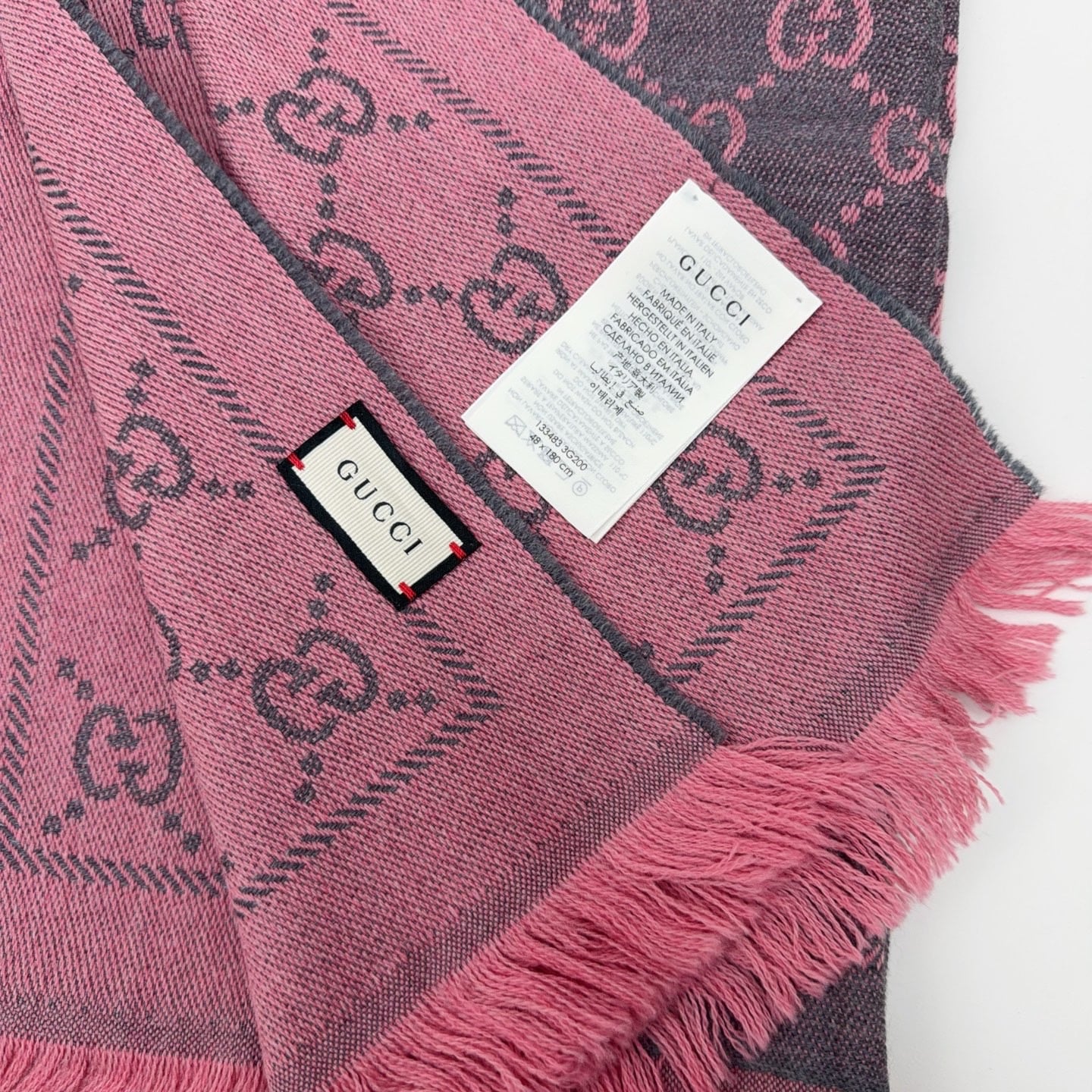 【預訂貨品】Gucci雙面灰粉拼色羊毛頸巾