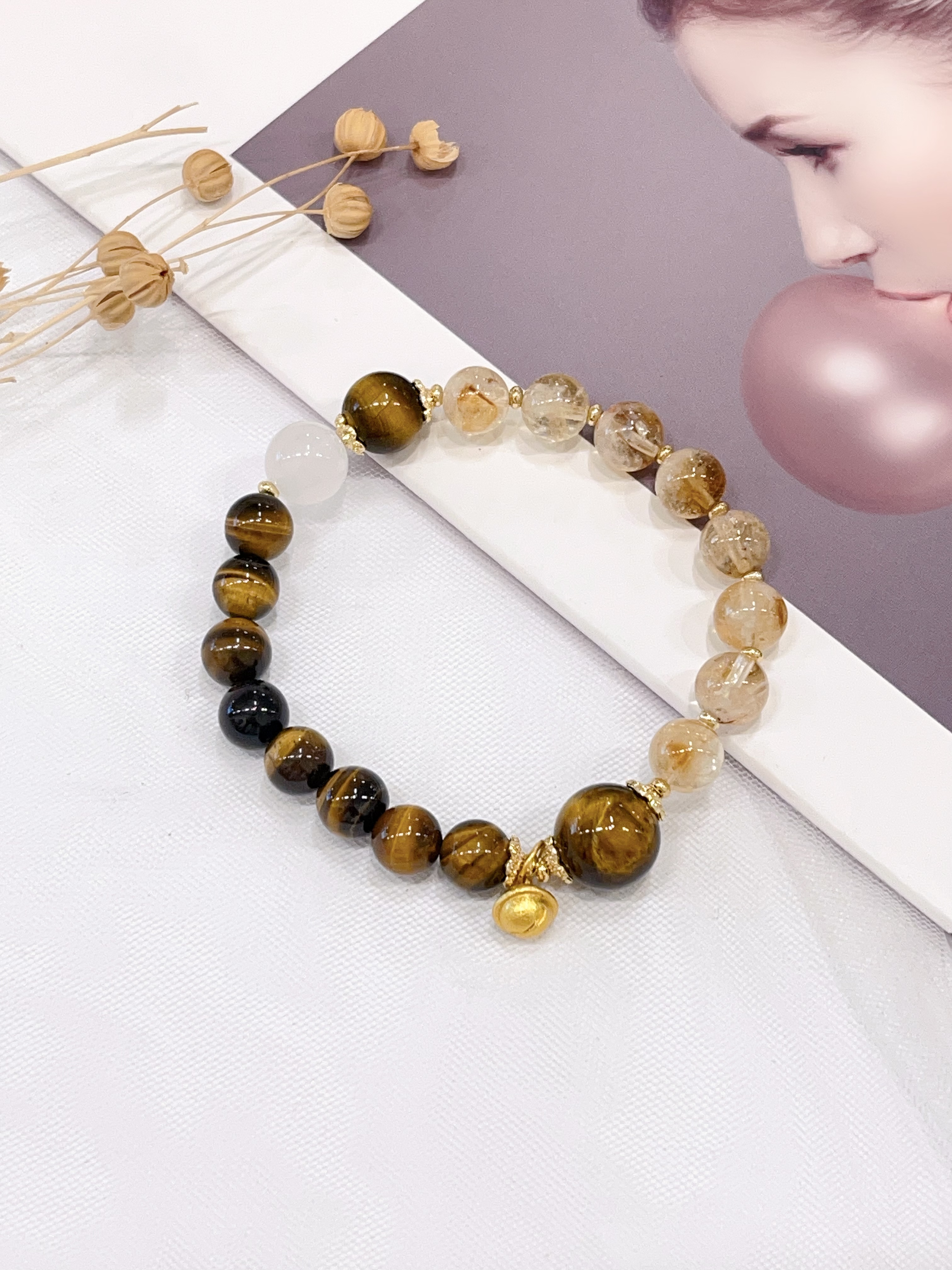 🐯 黄虎眼 × 白幽灵 × 黄塔晶手串 Yellow Tiger Eye & White Phantom Quartz & Yellow Phantom Quartz | 8mm-13mm