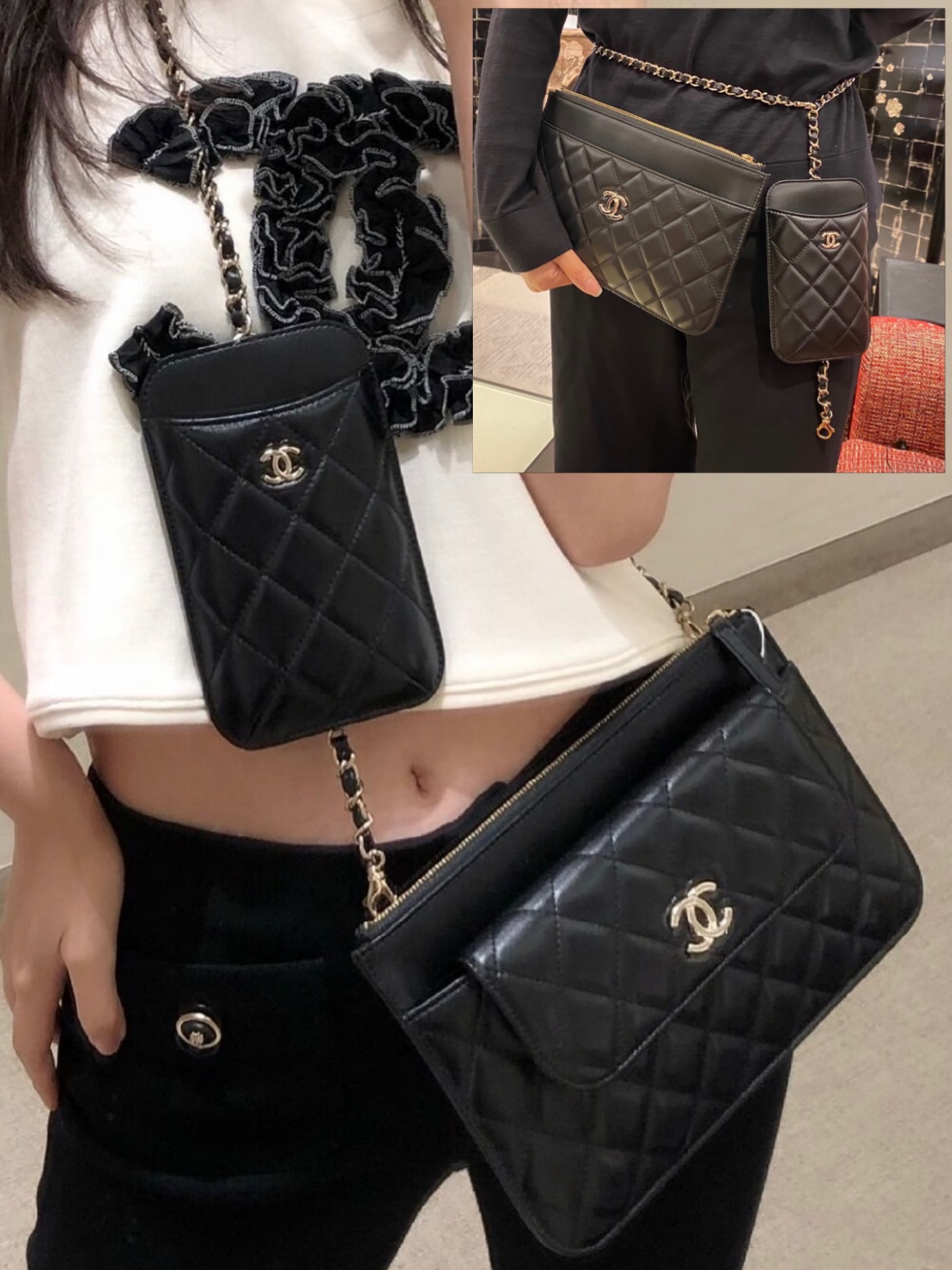 Chanel👜 PRE OWNED 🛍️黑色三合一 30開 有卡有塵袋🖤