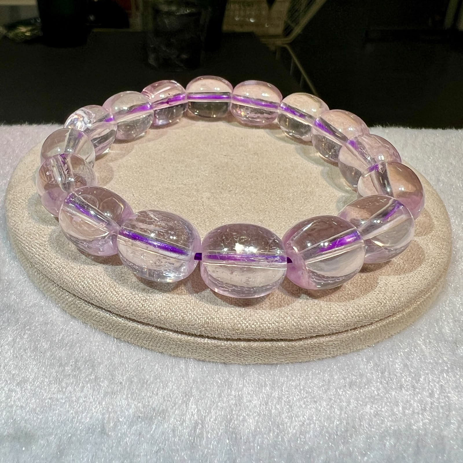 冰透紫鋰輝桶珠手串12mm+/- #CA0081