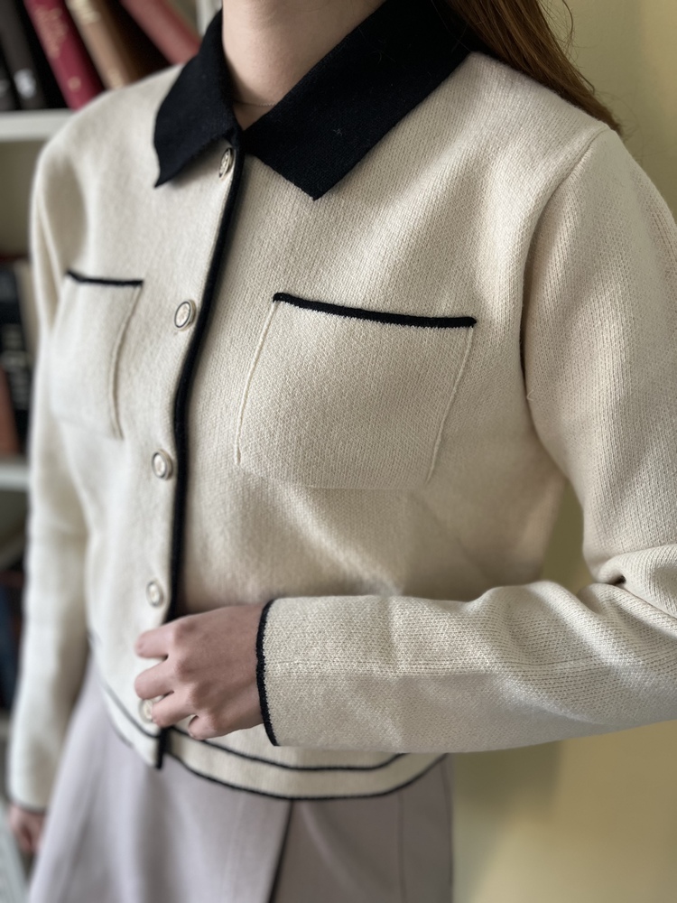 Elise Dual-Tone Cardigan (Cream)