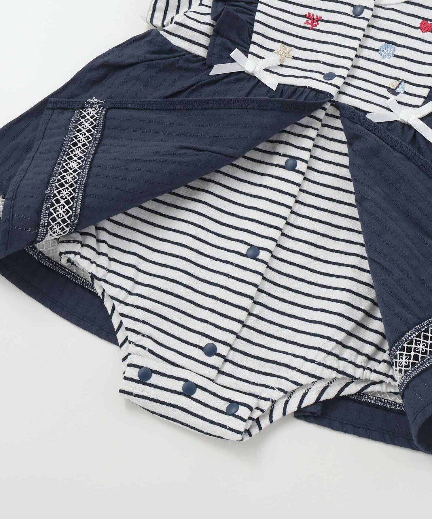 🇯🇵預訂 日本直送🇯🇵Slap Slip Baby兩色海洋風刺繡荷葉邊吊帶短袖包屁裙