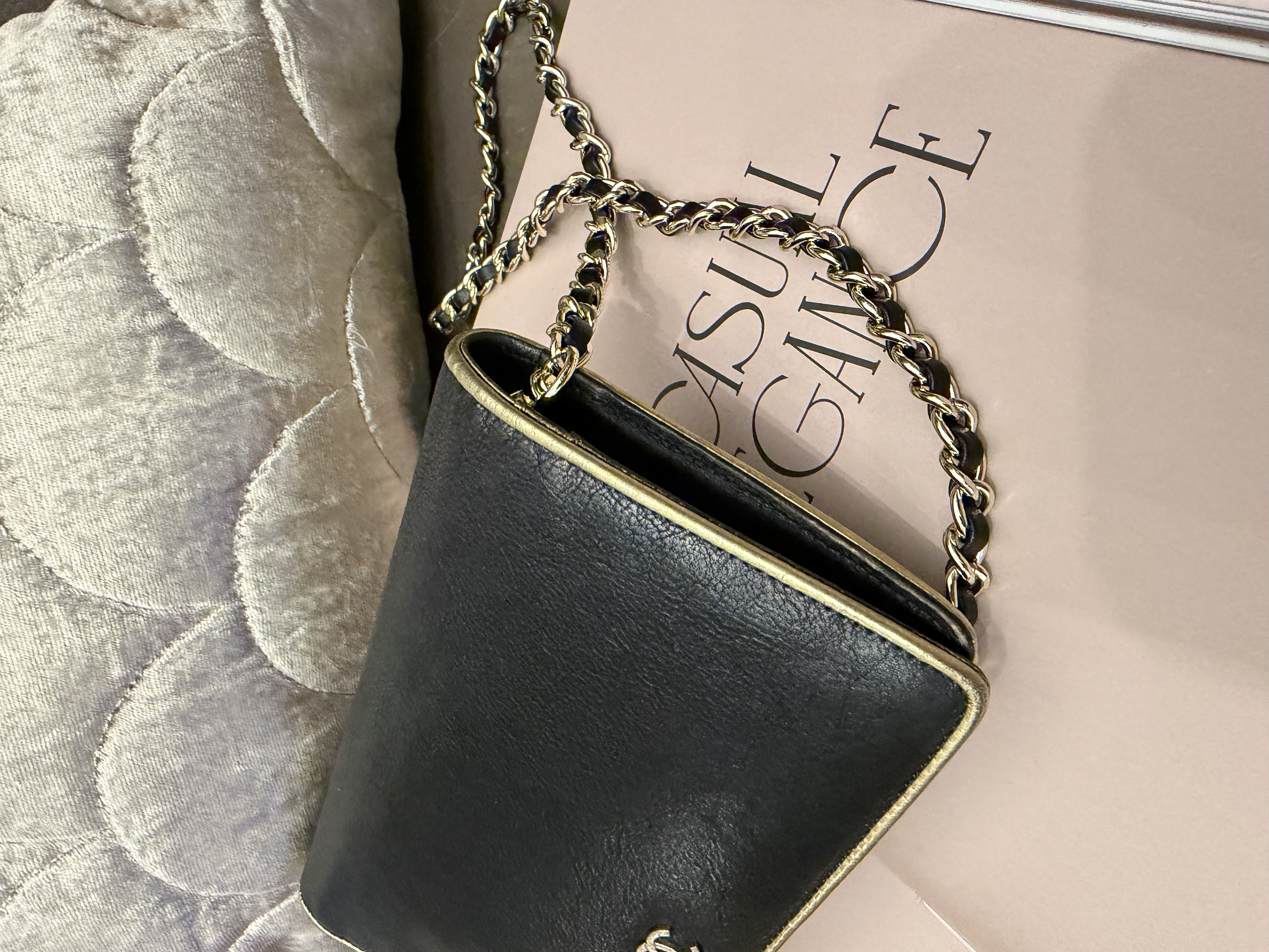 Chanel black champagne gold long wallet