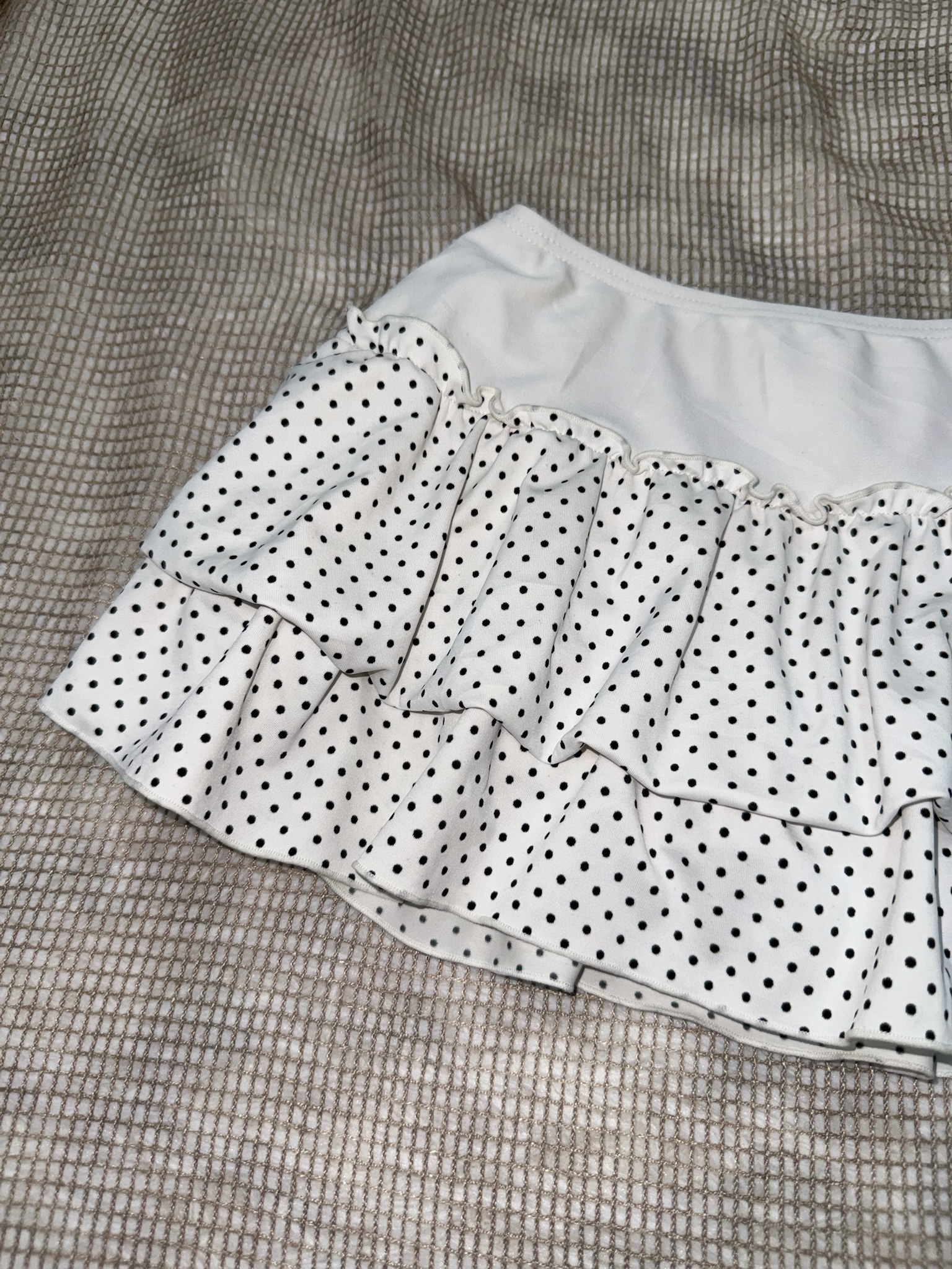 White Polka Dot Tiered Ruffle Mini Skirt