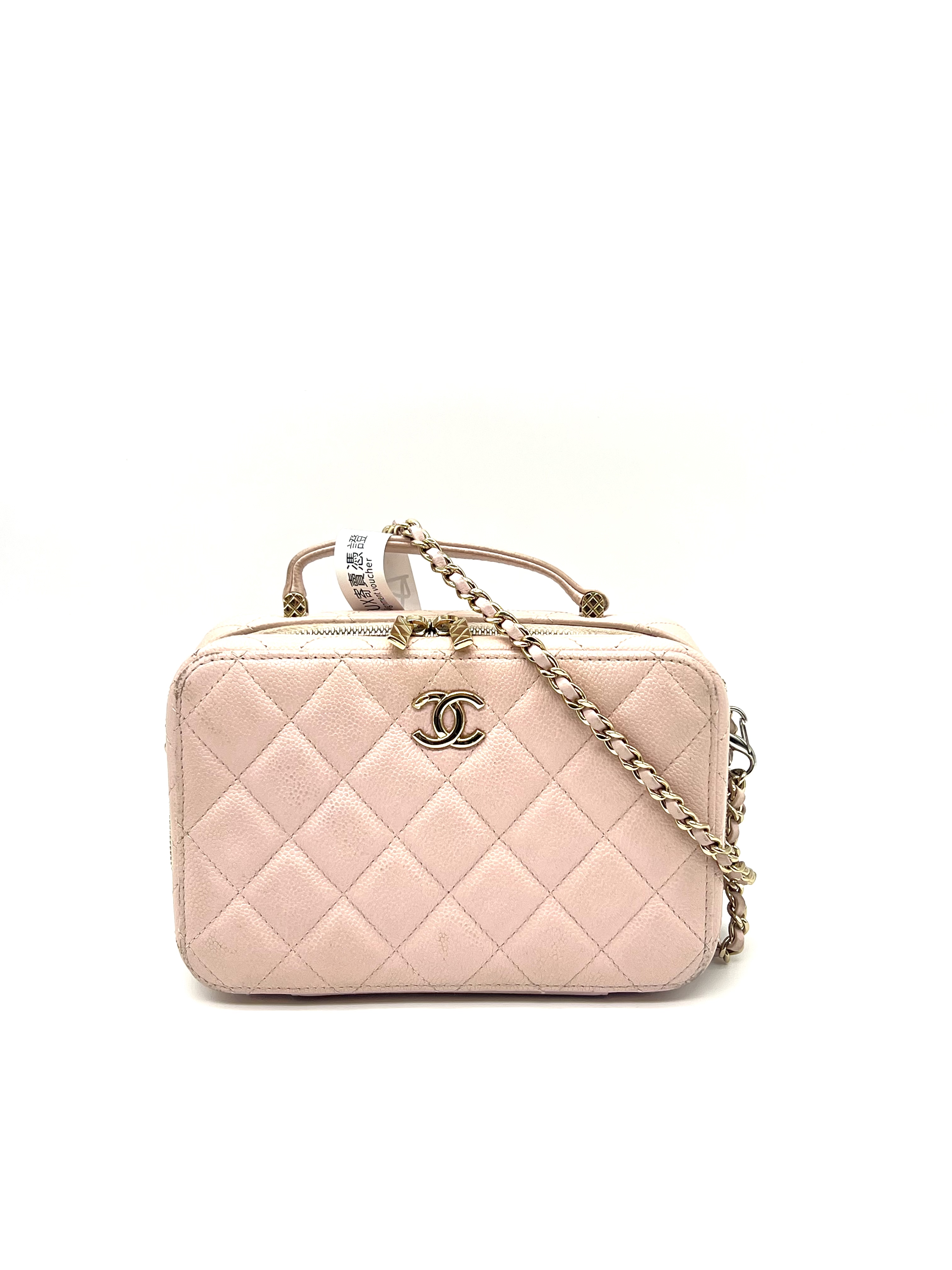 Pre-Owned CHANEL Top Handle Vanity Case Caviar Light Pink Gold Hardware / Product Code: 26041406