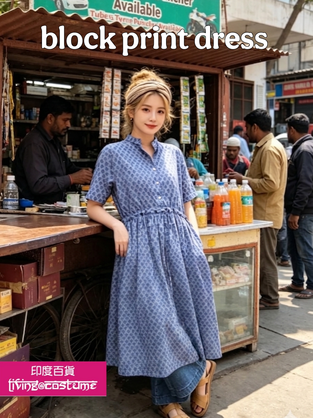 印度木刻印花純綿連身裙