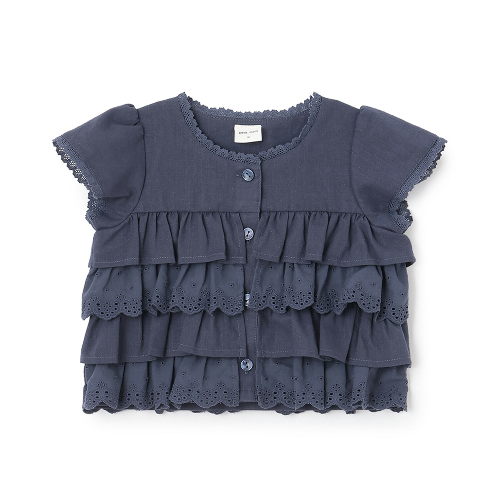 🇯🇵預訂 日本直送🇯🇵 Petit Main 兩色蕾絲層疊荷葉邊短袖上衣