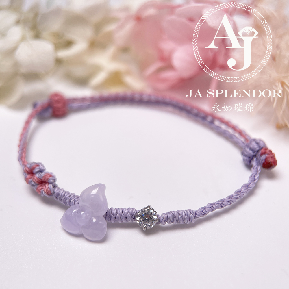 JN-3434 天然翡翠A玉-冰種紫玉立體小花手繩