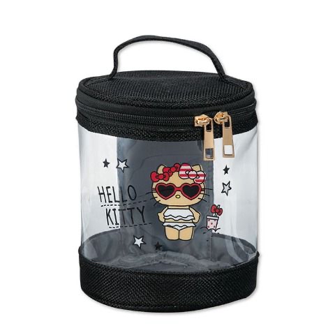 日本製送Hello Kitty黑皮手提化妝袋