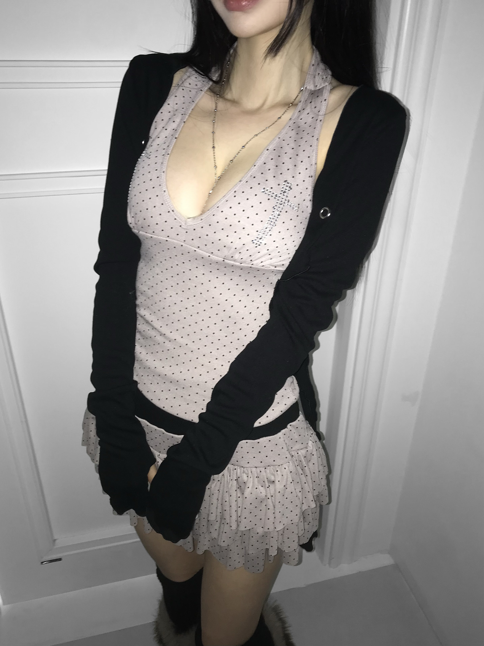 Rhinestone Cross Polka Dot Halter Top