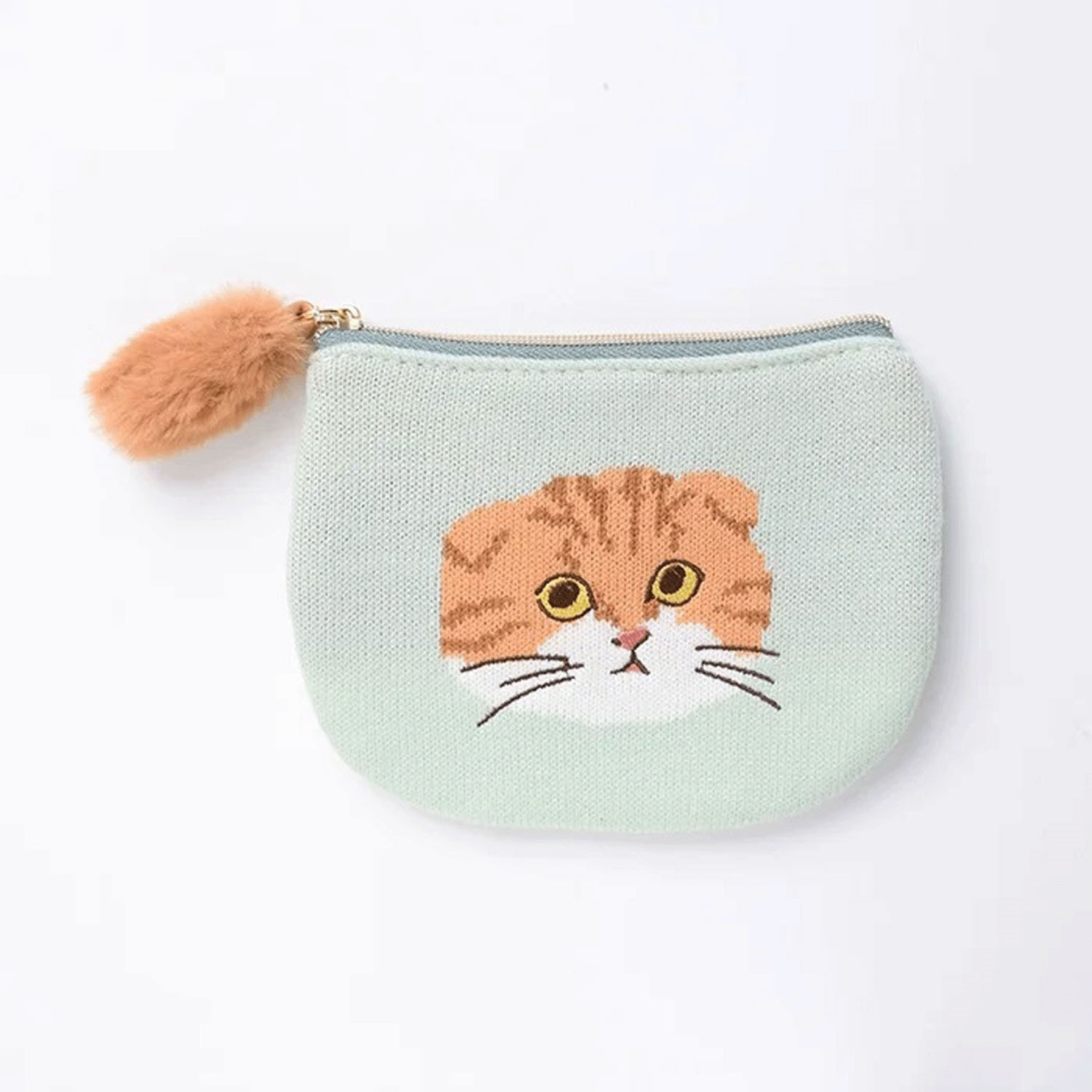 FLOWERING - 半月零錢包 (淺綠色啡白短毛貓款)