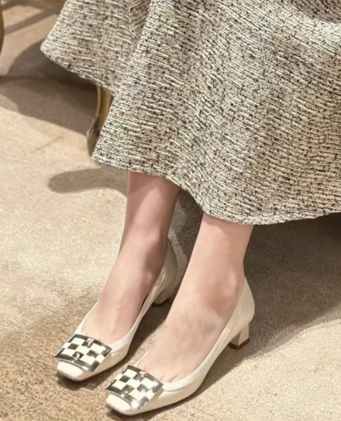 斷碼特價✨訂貨📮 RV 白色編織扣4.5cm 高跟鞋  Size 38/38.5