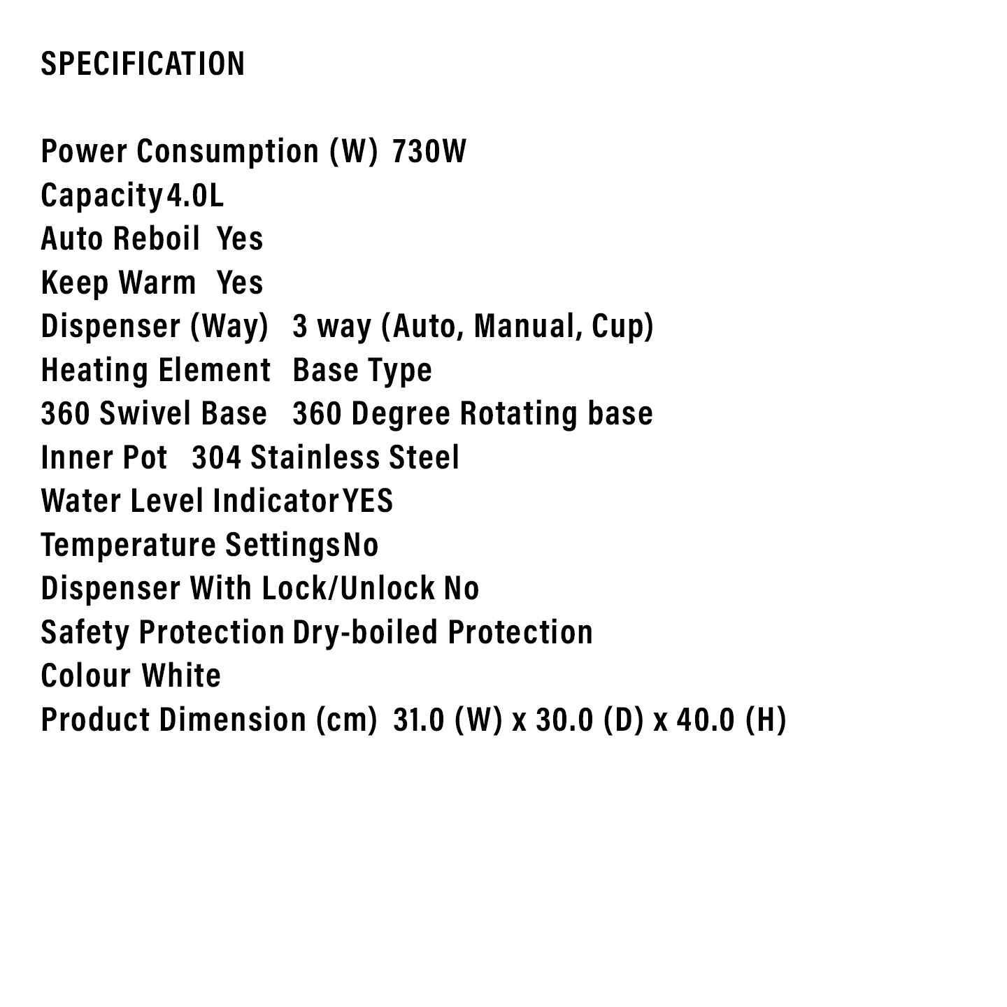 Elba 4.0L Base Type Heating Element Thermo Pot (White) ETP-D4013(WH)