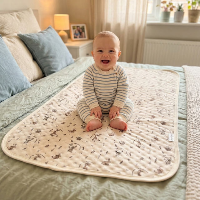 Trendyvalley Organic Cotton Baby Changing Mat Cover Mattress Bedding Protector (Bear Design)