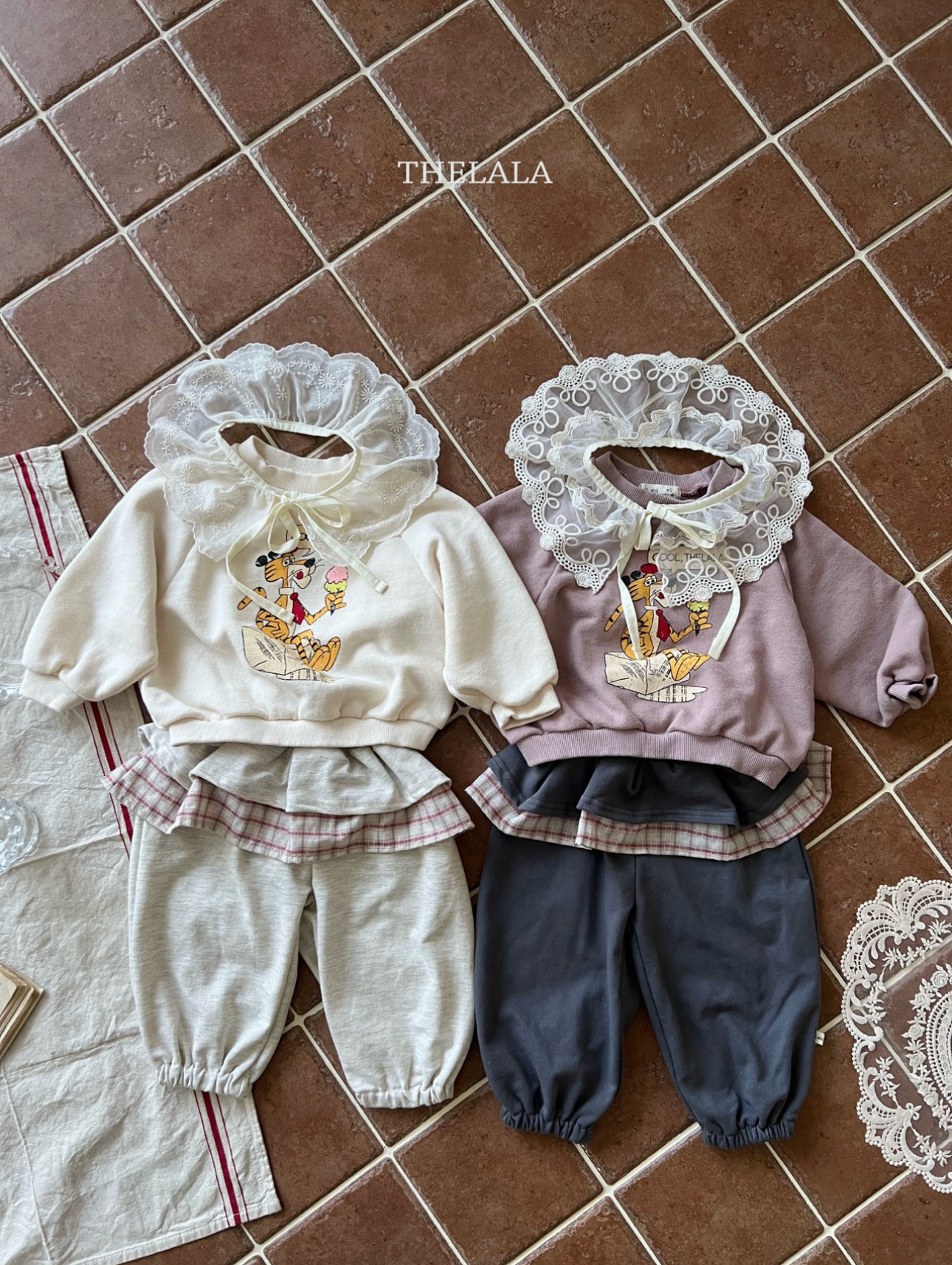 🌸預訂 韓國直送🌸🇰🇷THELALA兩色格紋疊層荷葉邊束腳褲