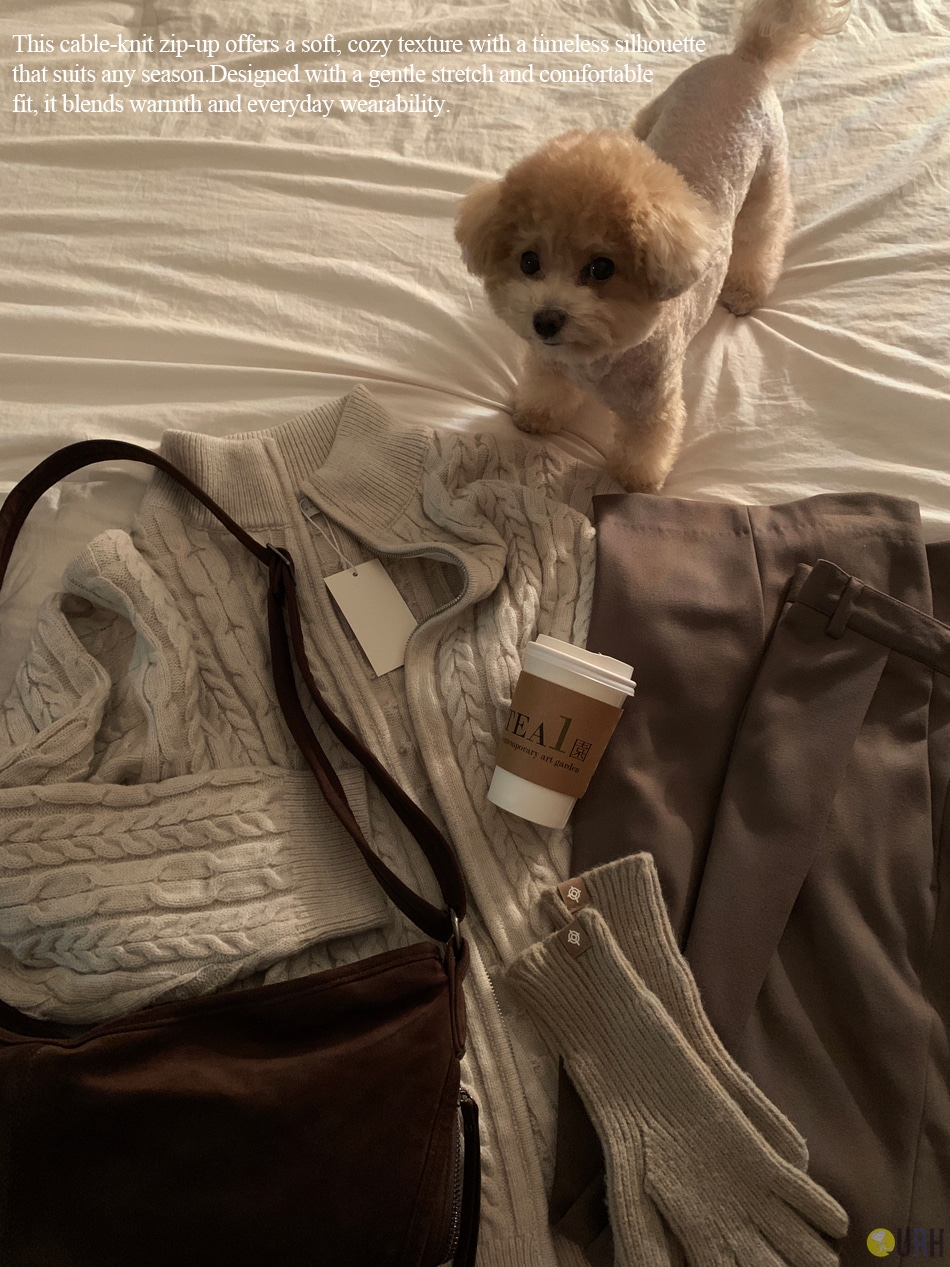 【100%保證韓國直送】經典麻花兩用拉鍊針織外套 Cozy Daily Cable Two-way Knit Zip-up RL114700