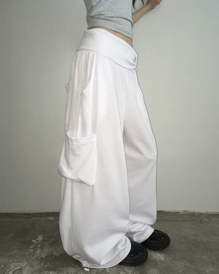 Folded Waist Wide Leg Cargos