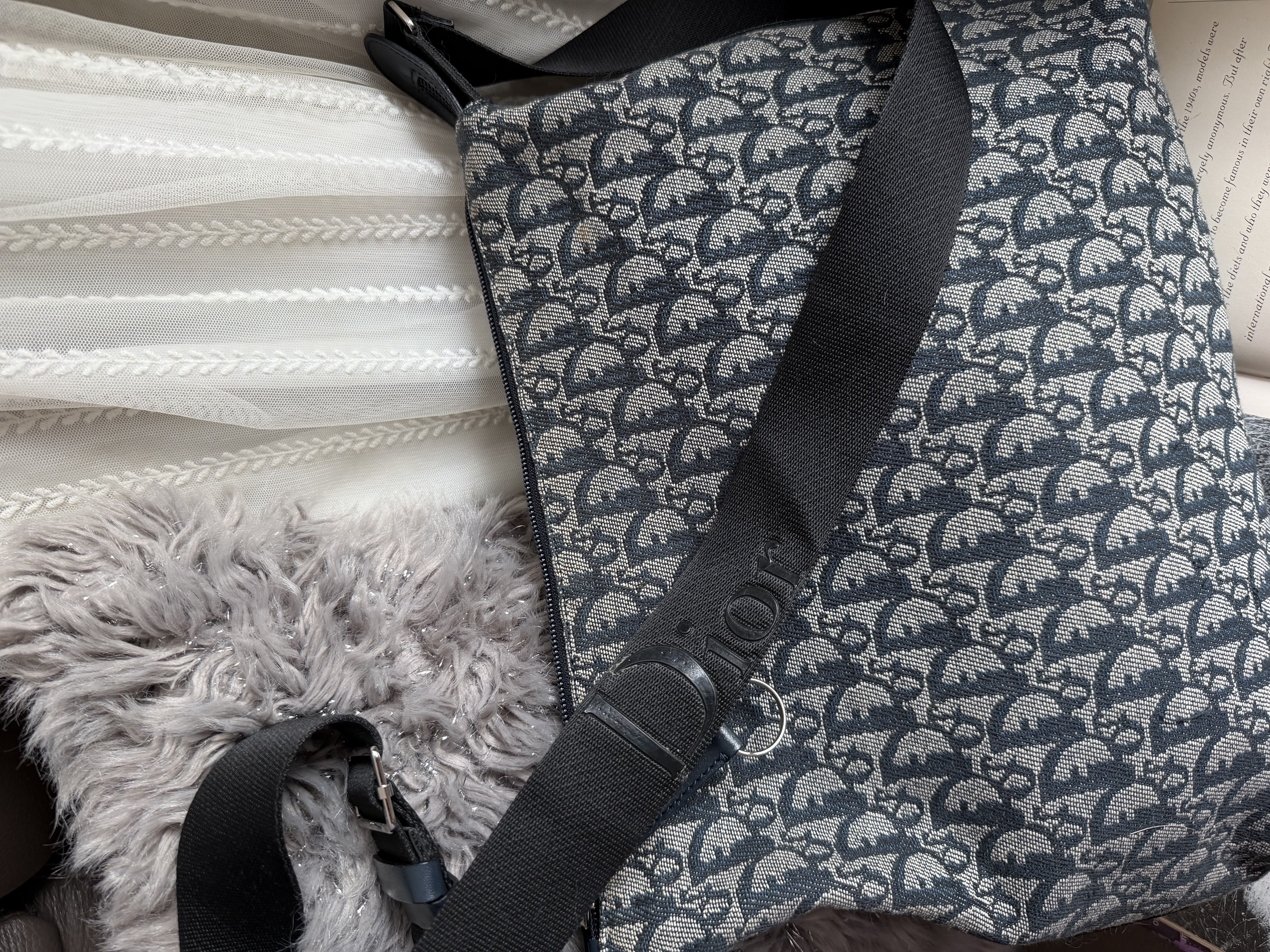 vintage dior navy monogram messenger bag