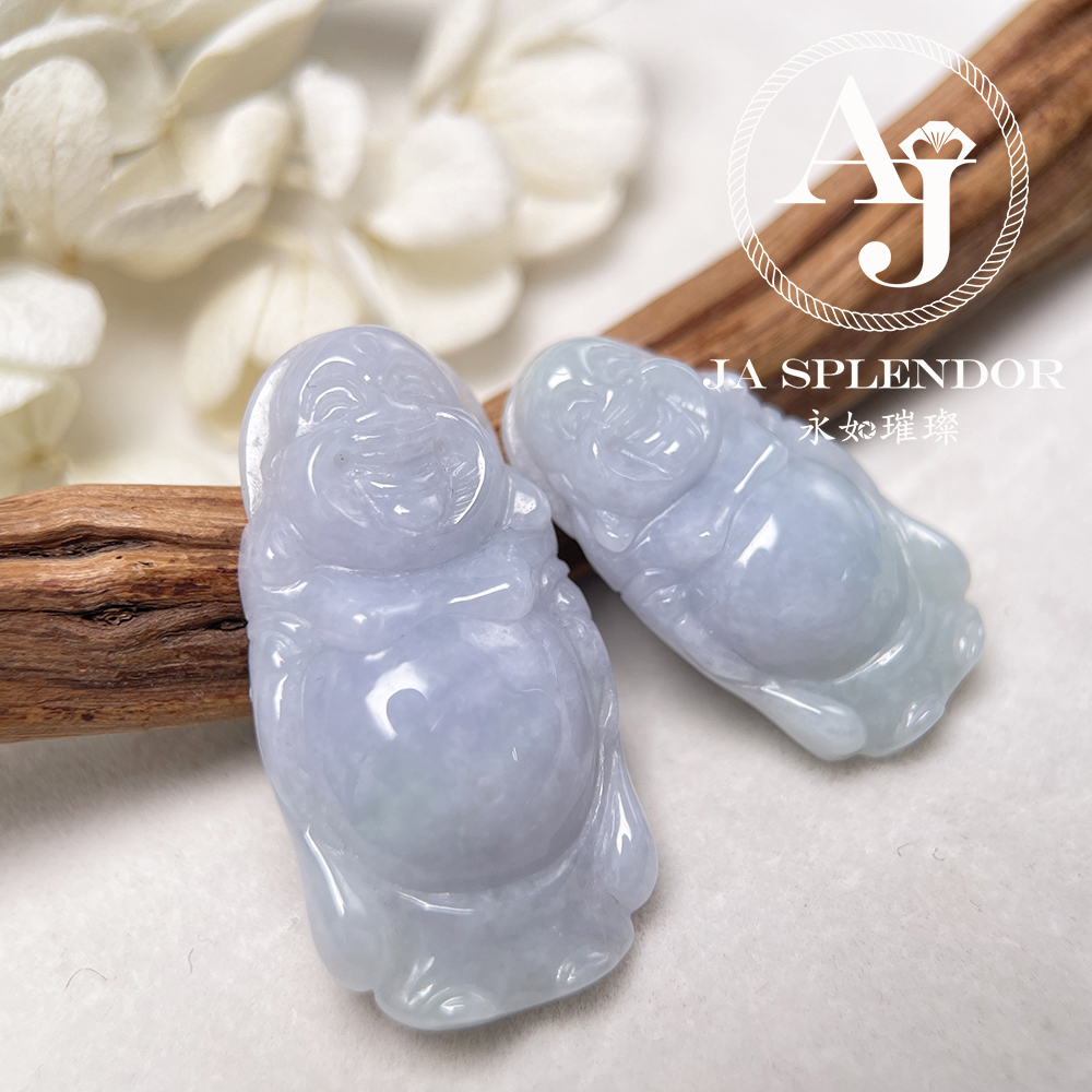 JN-1004/1006 天然翡翠A玉 春彩紫藍平安站佛-親子/情侶吊墜