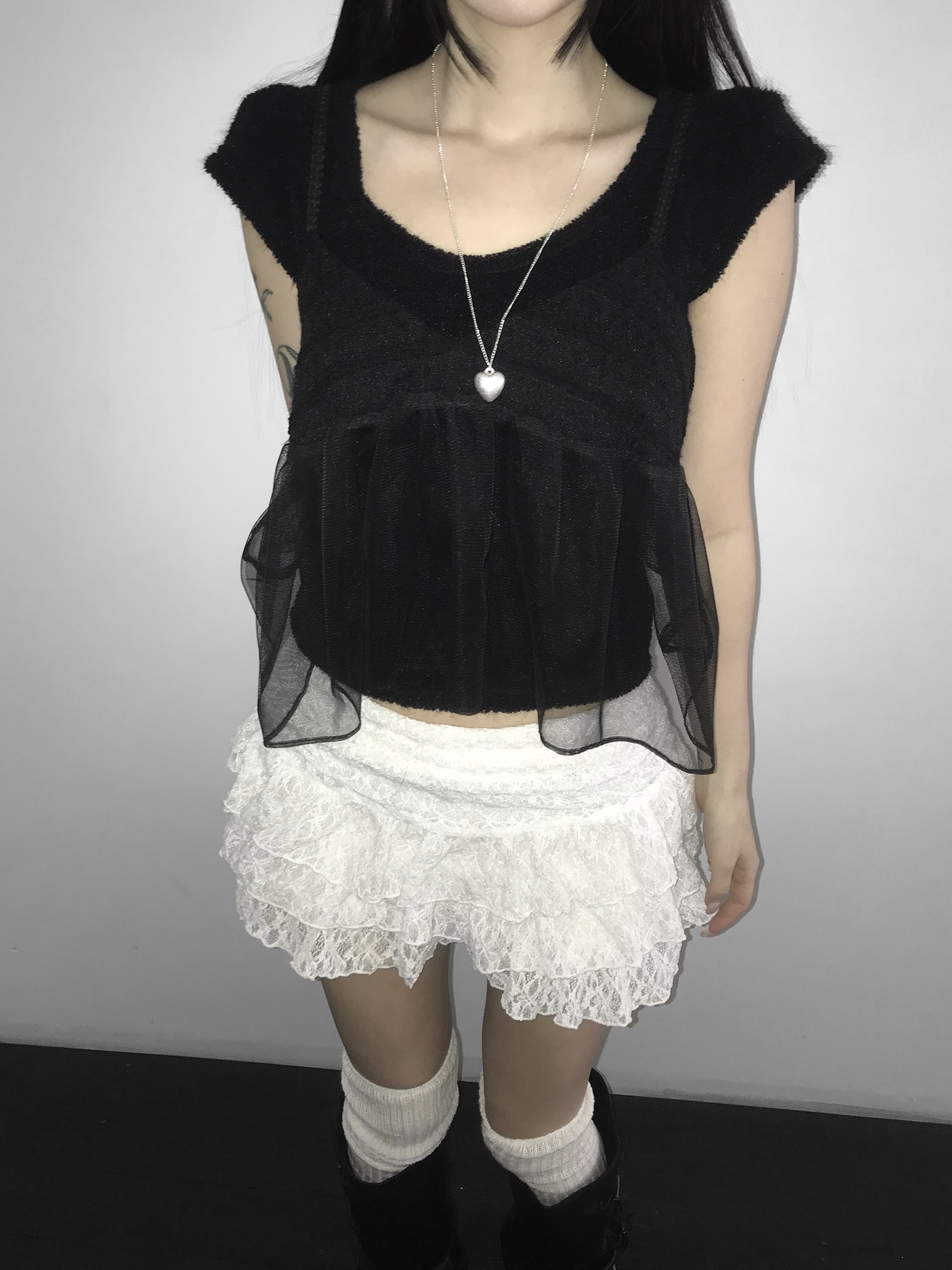 Tiered Ruffled Lace Mini Skirt