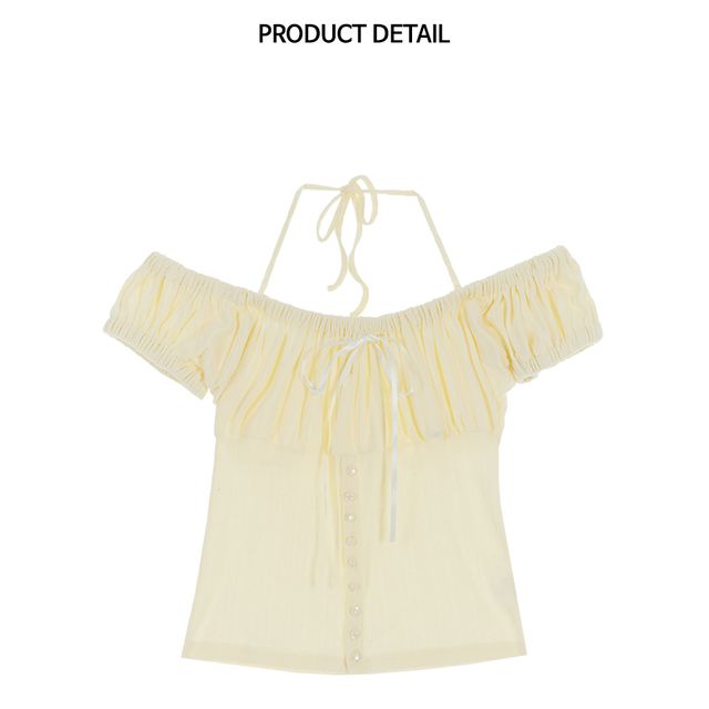 ★Rose Frantz★ Shirring Halter Off Shoulder Tshirt Yellow 5 Rose Frantz Shirring Halter Off Shoulder T-shirt [Yellow