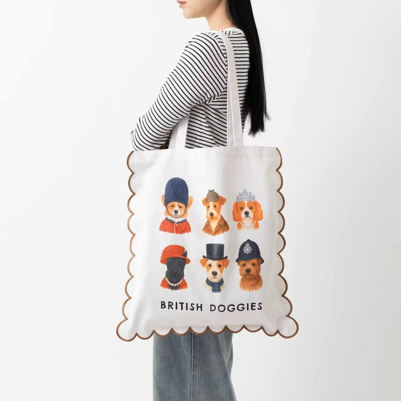 【日本直送】Jubilee 可愛刺繡波浪邊 Tote Bag！貓奴狗奴必備大容量手提袋 