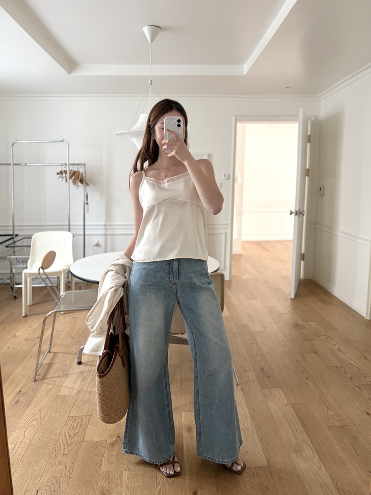 Silky Shirred Trim Camisole (Ivory)