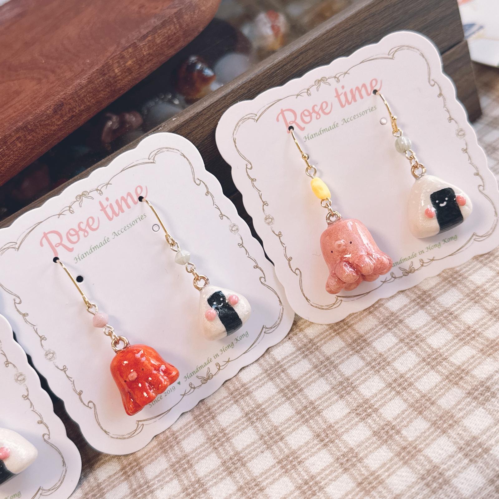 手繪立體八爪魚🐙腸仔拼飯糰🍙 耳環