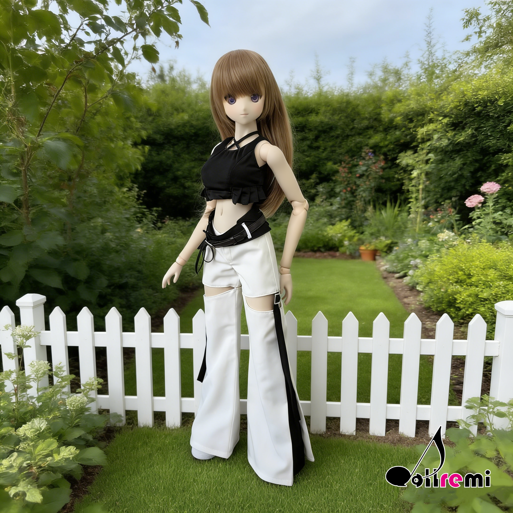 【dollremi】(DD0917A) 大腿鏤空闊腿褲 Thigh-cut-out wide-leg pants