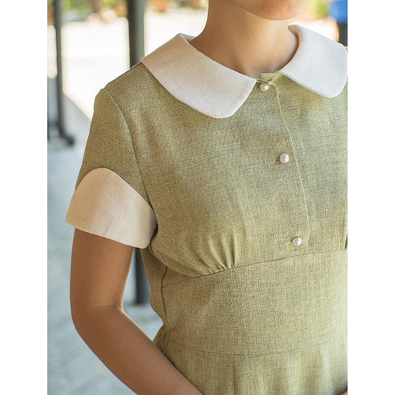 （SOLD OUT） 1950s Summer Lady Worker Olive Linen Dress(FM022)