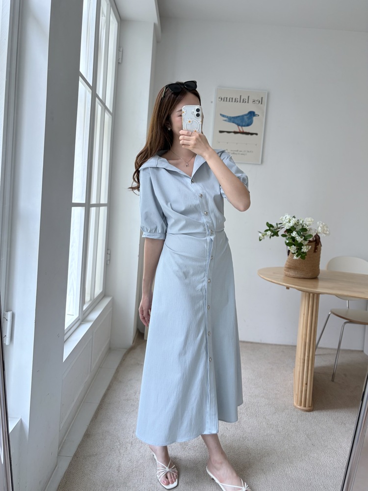 Lena Contoured Waist Dress (Pastel Blue)