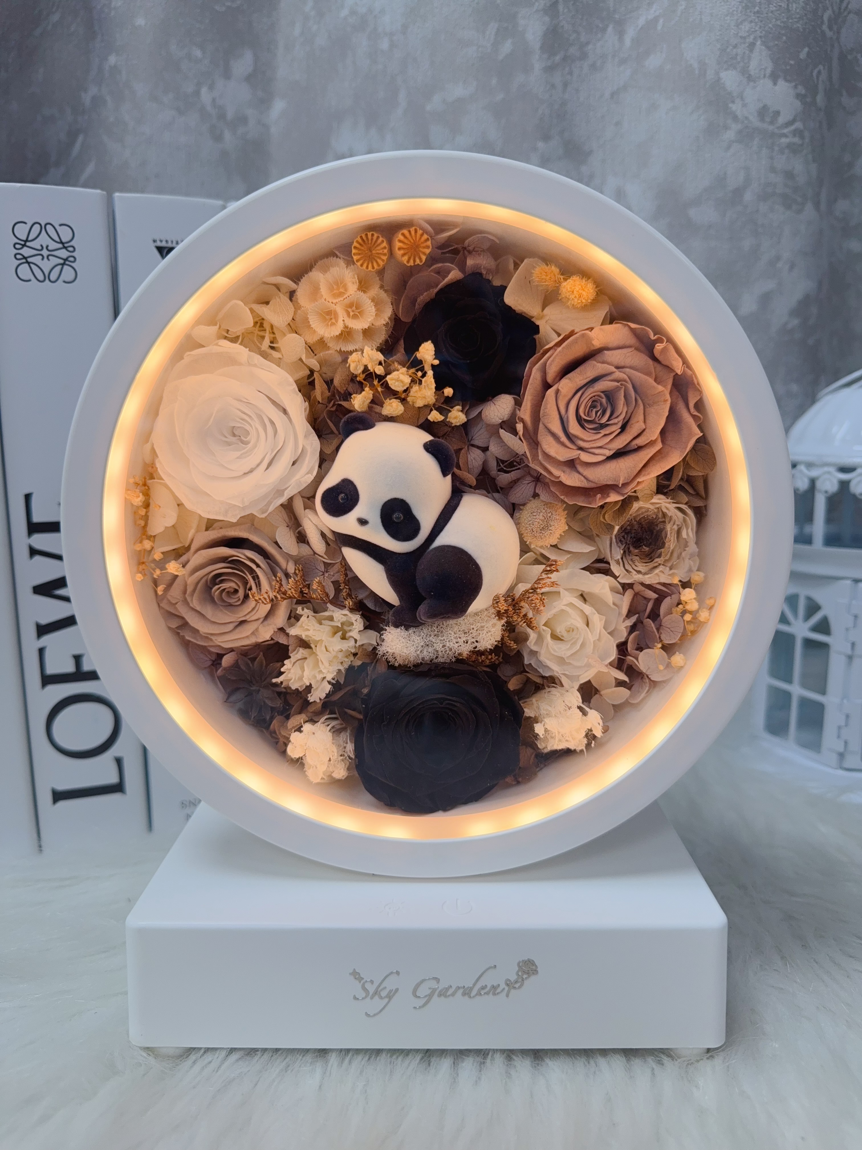 熊貓永生花藍芽喇叭小夜燈